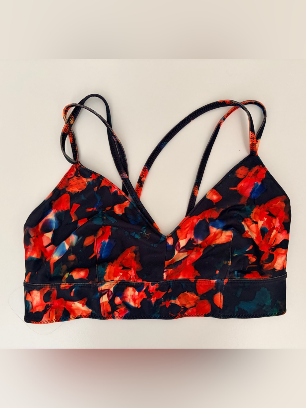 JoyLab Black Floral Red & Blue Swim Bralette
